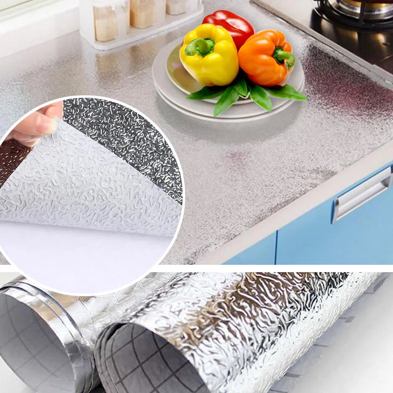 Film adhésif aluminium anti-huile pour cuisine, crédence et meubles