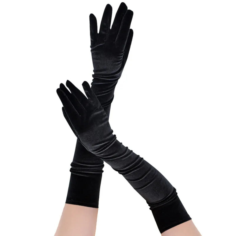 Gants longs d'opéra en velours extensible, style rétro pour soirée