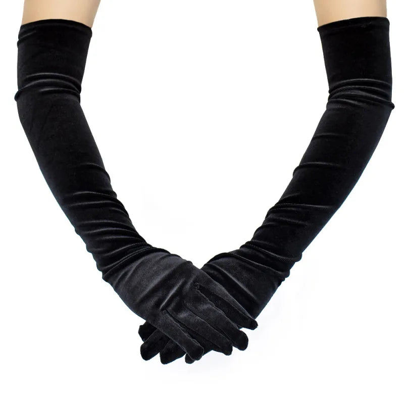 Gants longs d'opéra en velours extensible, style rétro pour soirée