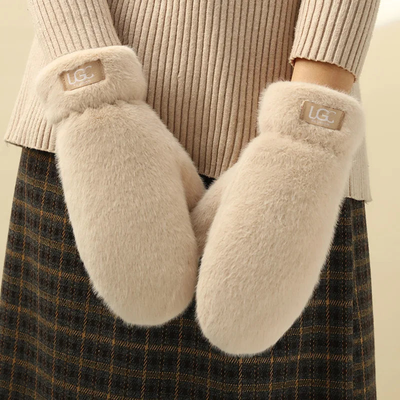 Gants d'hiver en fausse fourrure pour femme, épais et coupe-vent