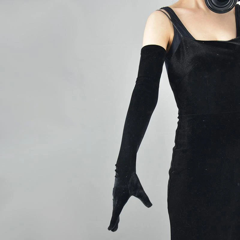 Gants longs d'opéra en velours extensible, style rétro pour soirée
