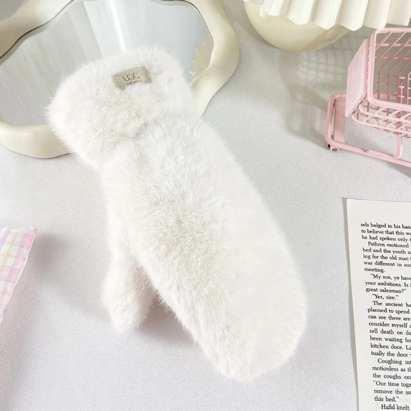 Gants d'hiver en fausse fourrure pour femme, épais et coupe-vent