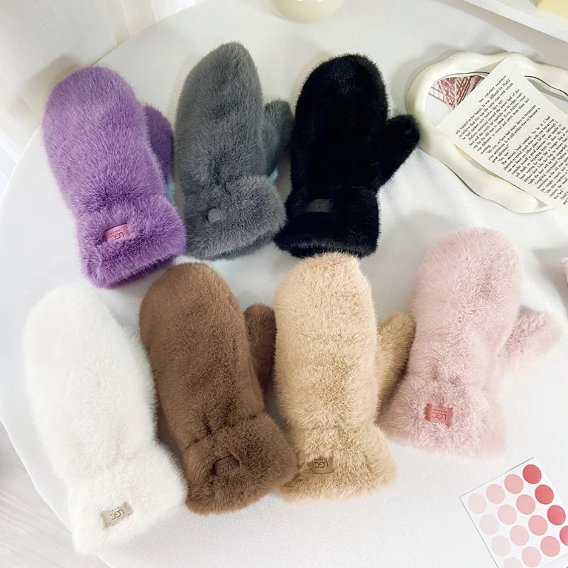 Gants d'hiver en fausse fourrure pour femme, épais et coupe-vent