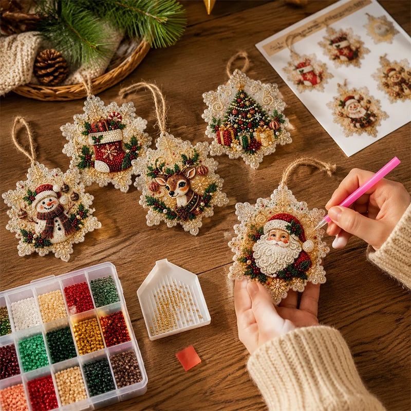Lot de 6 décorations de Noël en bois à réaliser en peinture diamant
