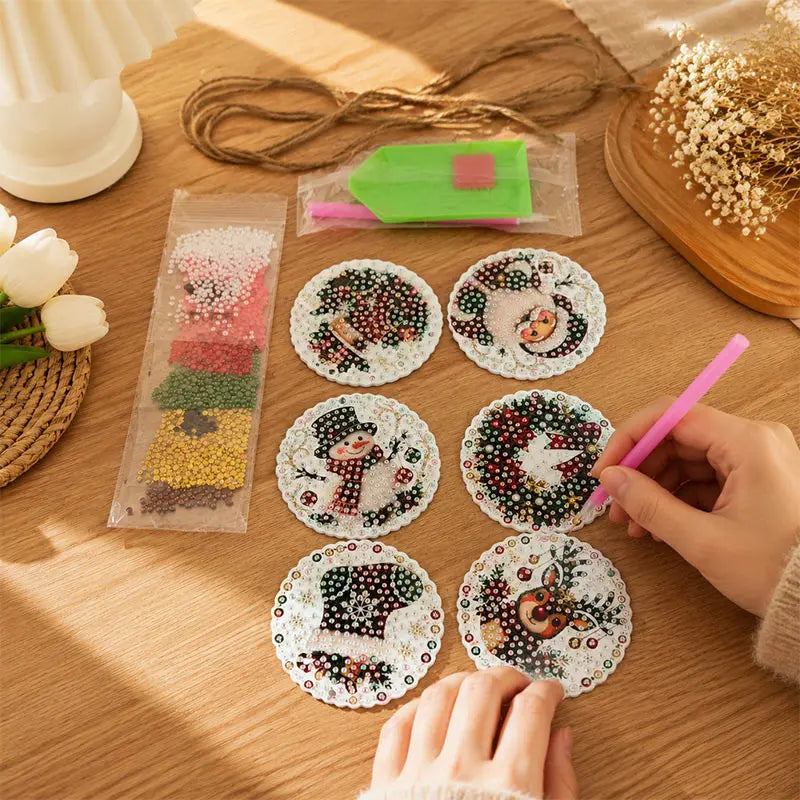 Lot de 6 décorations de Noël en bois à réaliser en peinture diamant