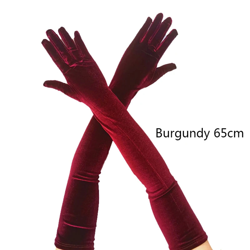 Gants longs d'opéra en velours extensible, style rétro pour soirée