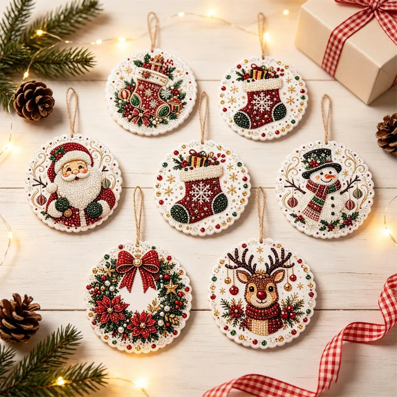Lot de 6 décorations de Noël en bois à réaliser en peinture diamant