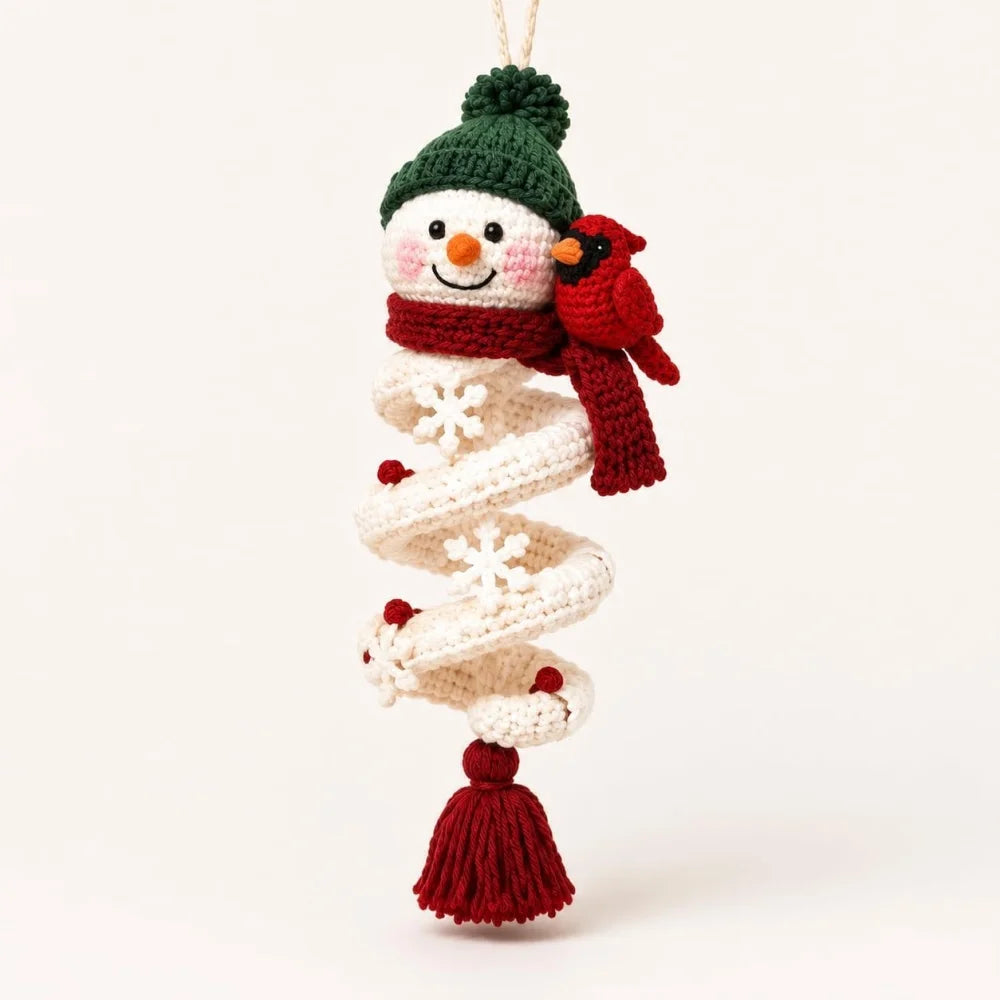 Kit de crochet de Noël : bonhomme de neige en spirale à suspendre