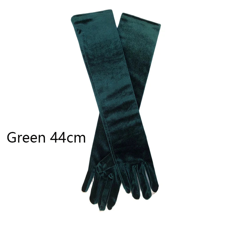 Gants longs d'opéra en velours extensible, style rétro pour soirée