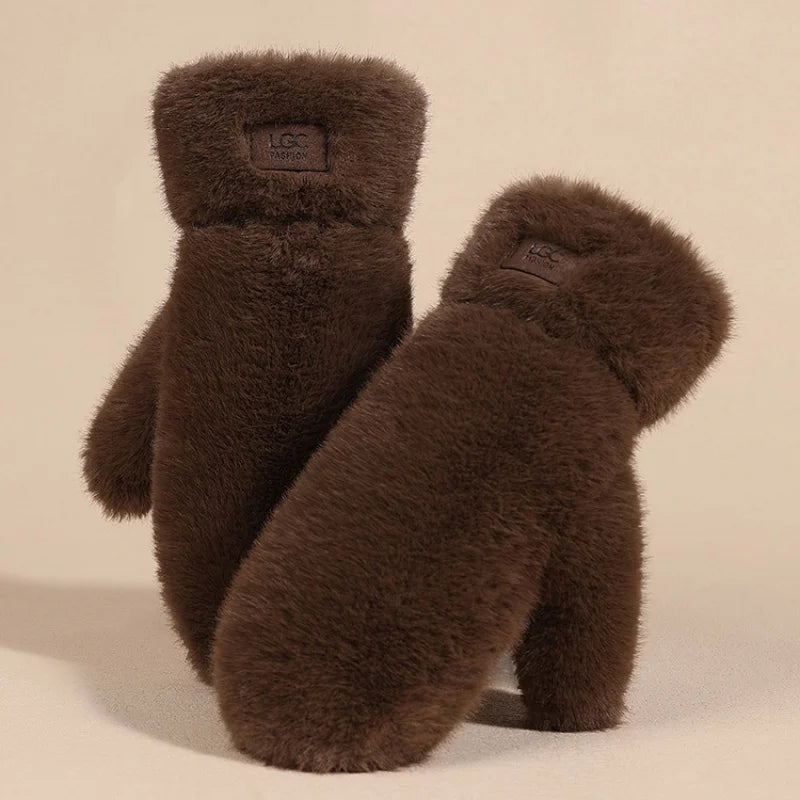 Gants d'hiver en fausse fourrure pour femme, épais et coupe-vent