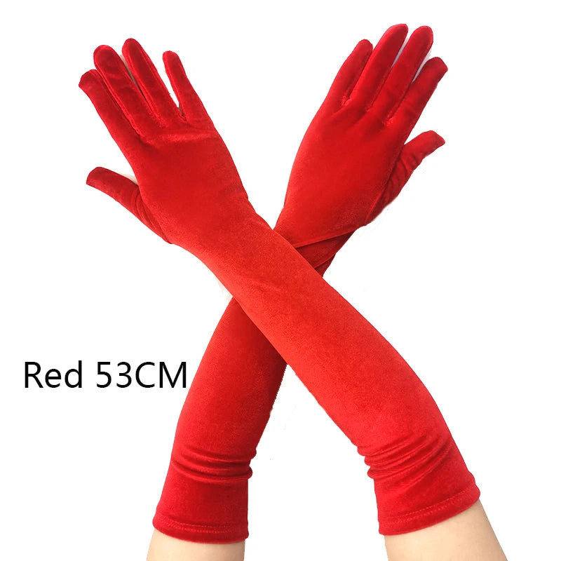 Gants longs d'opéra en velours extensible, style rétro pour soirée